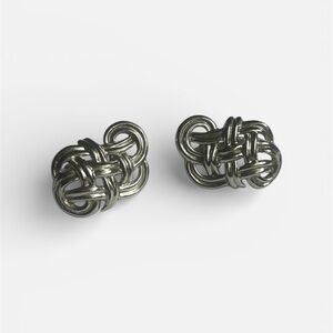Trifari Vintage Silver Tone Knot Clip-On Earrings - Celtic Knot Design